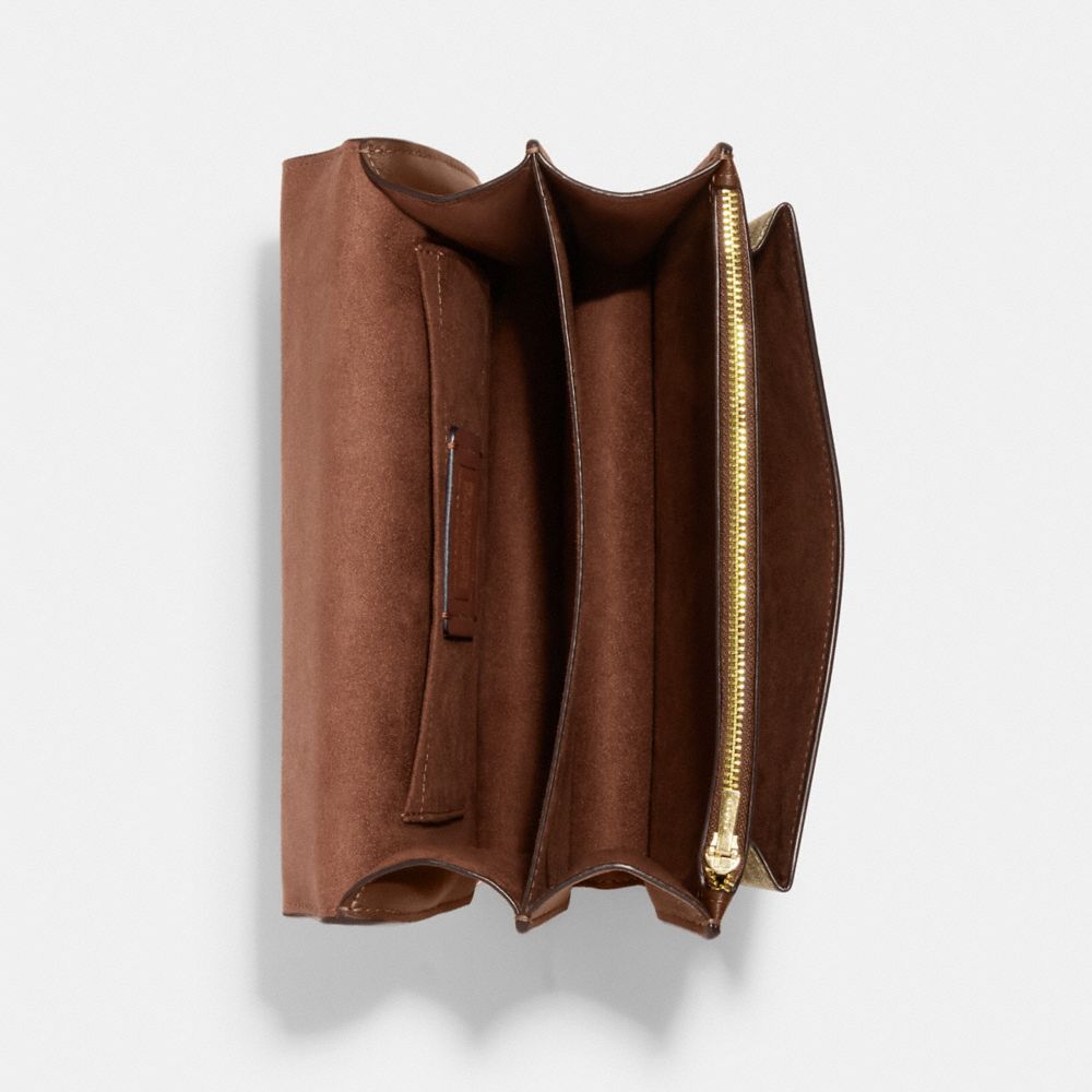COACH®,Klare Crossbody Bag In Micro Signature Canvas,Leather,Canvas,Crossbody,PVC,Color Block,Logo,Gusset,Gold Metal,Day P...,Brown,Inside View,Top View