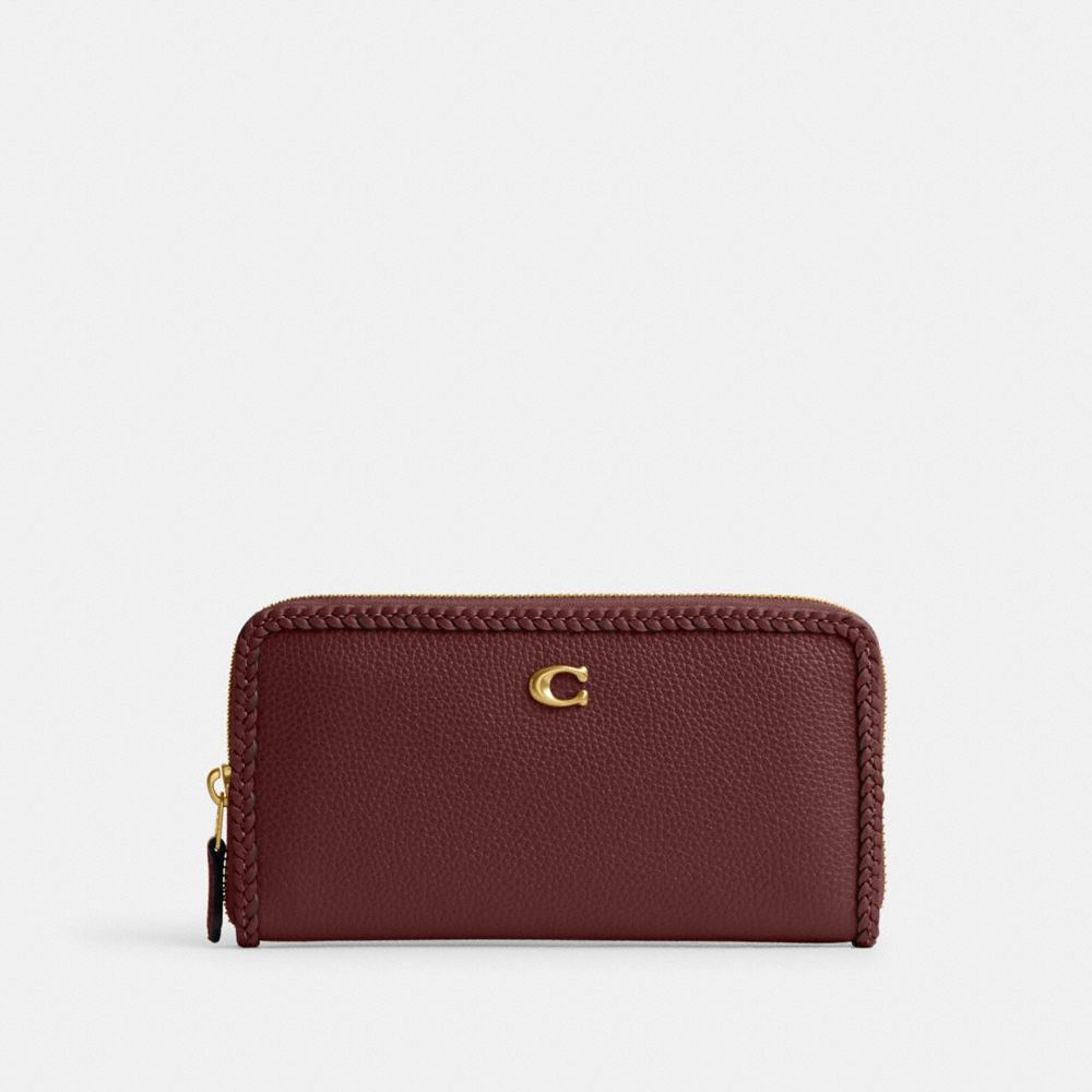 COACH®,アコーディオン ジップ ウォレット・ブレイド,長財布,ﾌﾞﾗｽ/ﾜｲﾝ