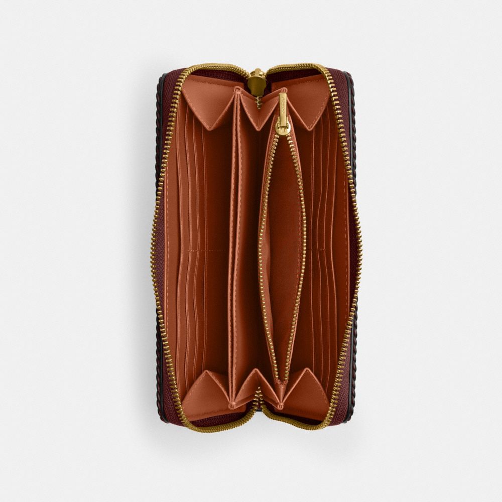 COACH®,アコーディオン ジップ ウォレット・ブレイド,長財布,ﾌﾞﾗｽ/ﾜｲﾝ