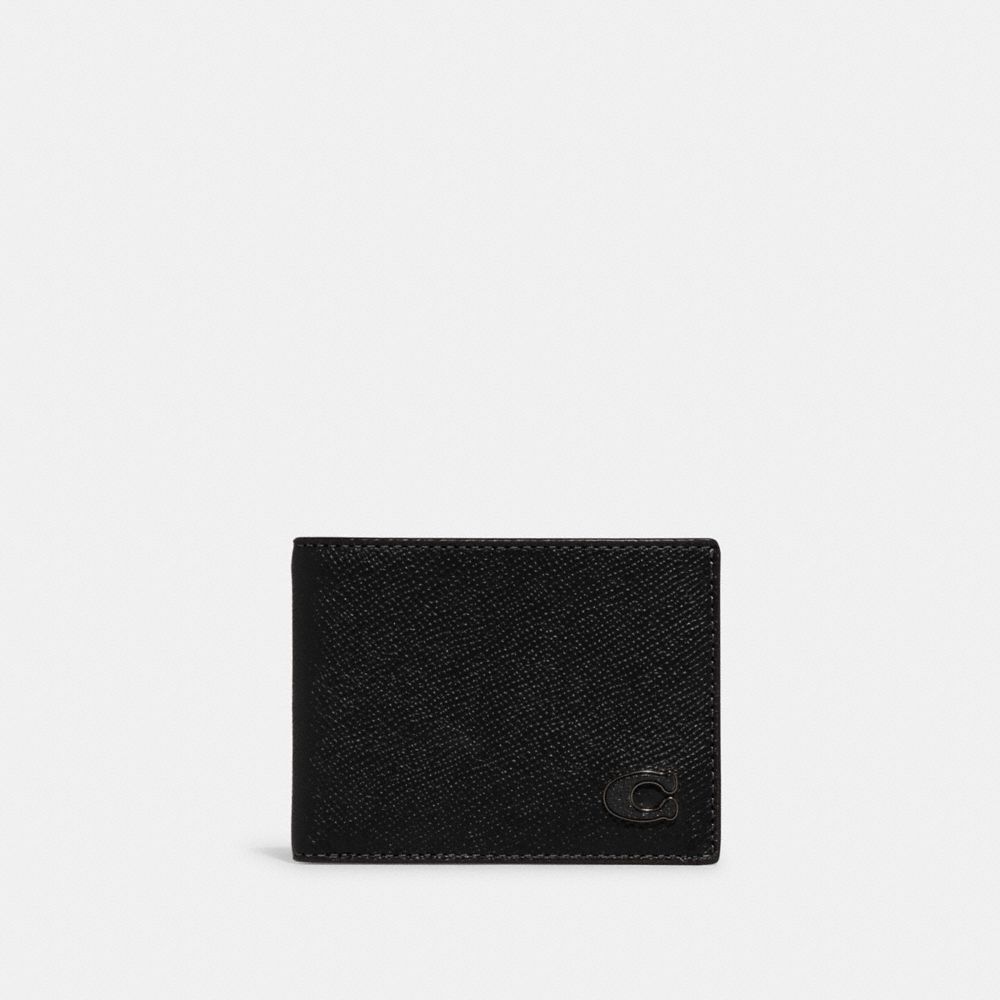 COACH®,SLIM BILLFOLD WALLET,Crossgrain Leather,Mini,Black,Front View