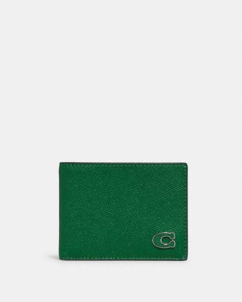 COACH®,SLIM BILLFOLD WALLET,Crossgrain Leather,Green,Front View