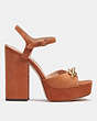 COACH®,NICOLETTE SANDAL,Suede,Burnished Amber,Angle View