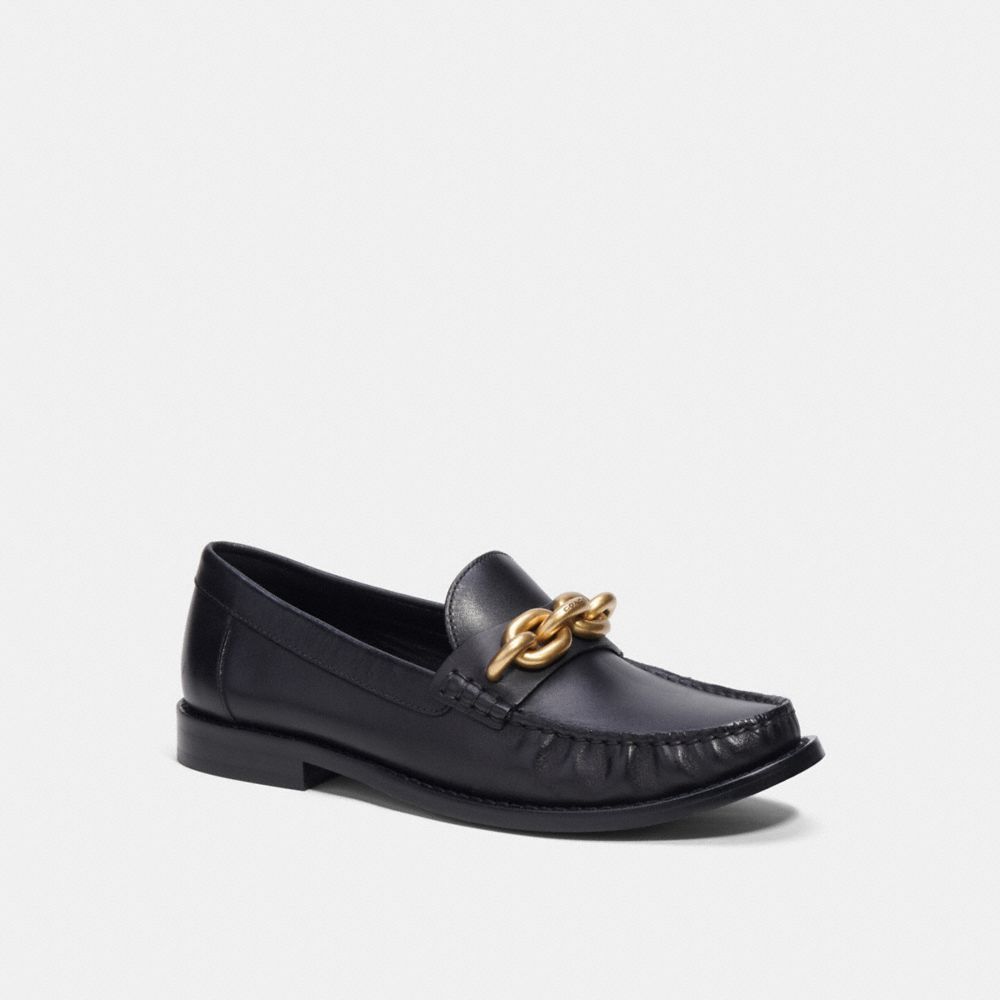 COACH®,JESS LOAFER,PITONE LUCIDO,Noir et doré,Front View