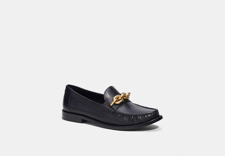 COACH®,JESS LOAFER,Leather,Black & Gold,Front View