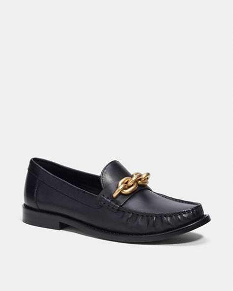 COACH®,JESS LOAFER,Black & Gold,Front View