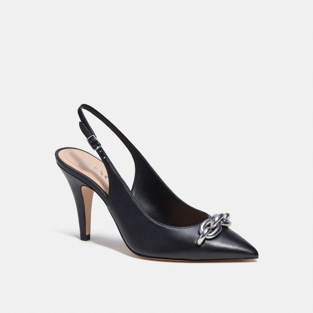 COACH®,SADIE SLINGBACK PUMP,Black/Silver,Front View