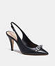 COACH®,SADIE SLINGBACK PUMP,Leather,Black/Silver,Front View
