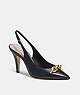 COACH®,SADIE SLINGBACK PUMP,Leather,Black & Gold,Front View