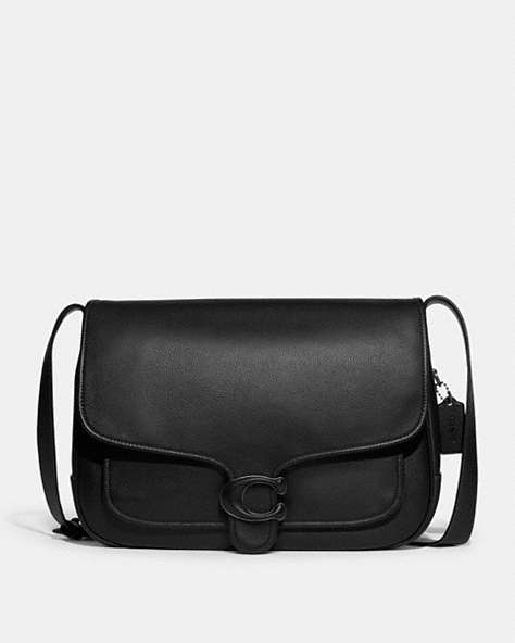 COACH®,TABBY MESSENGER 40,Polished Pebble Leather,Large,Black,Front View