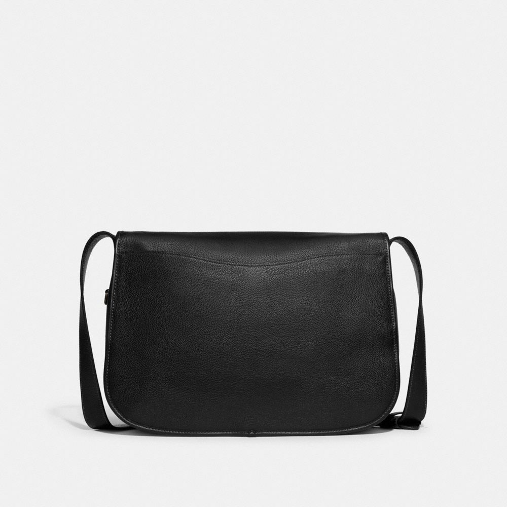 COACH®,TABBY MESSENGER BAG 40,Polished Pebble Leather,Large,Black,Back View