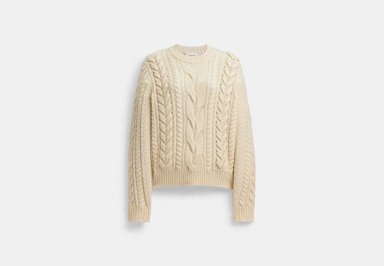 COACH®,SWEATER WITH BRAIDED DETAIL,Wool/Cashmere,Ivory,Front View image number 0