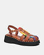 COACH®,VIVIENNE SANDAL WITH RAINBOW CROCHET,Leather,Burnished Amber/Rainbow,Front View