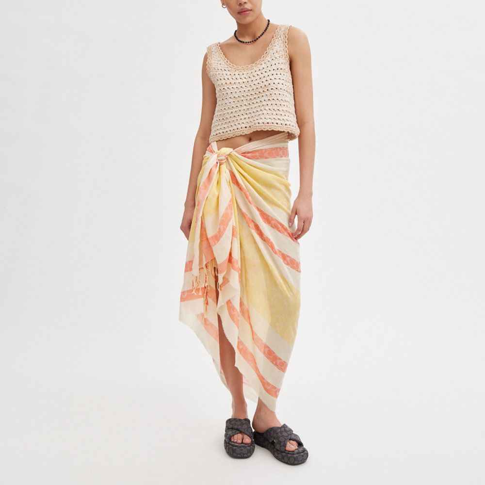 COACH®,Signature Striped Pareo,,Detail View