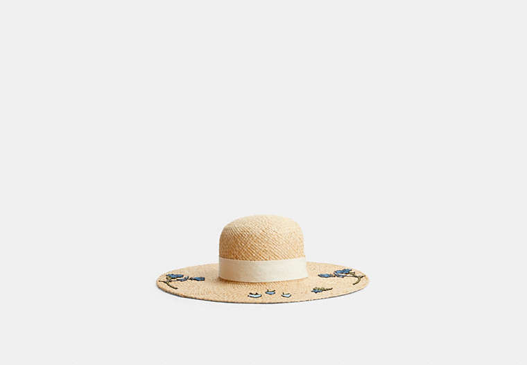 COACH®,COACH X OBSERVED BY US EMBROIDERED STRAW HAT,Natural/Multi,Front View