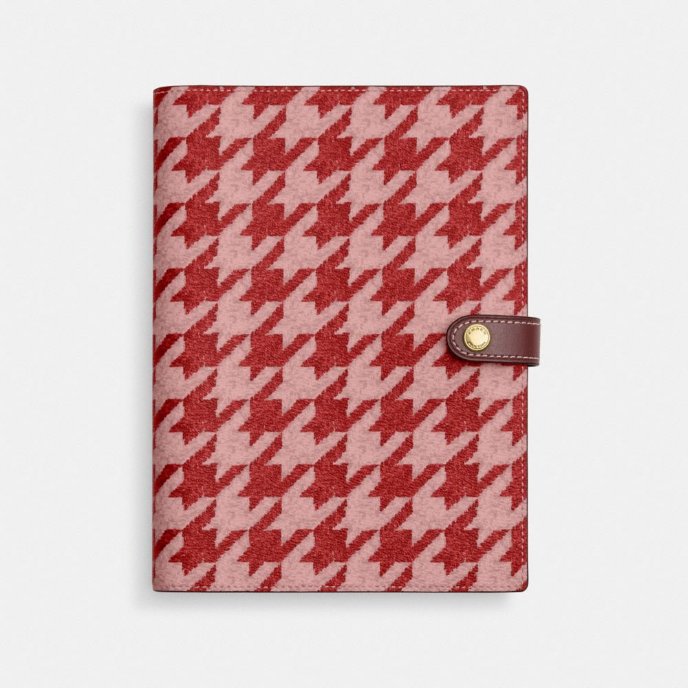 COACH®,NOTEBOOK WITH HOUNDSTOOTH PRINT,Im/Pink/Red,Front View