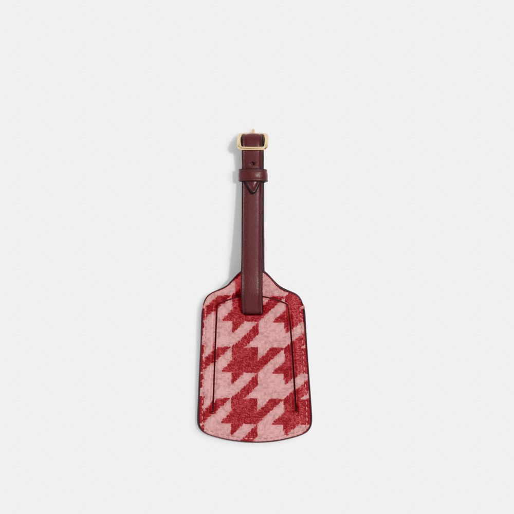 COACH®,LUGGAGE TAG WITH HOUNDSTOOTH PRINT,Im/Pink/Red,Front View