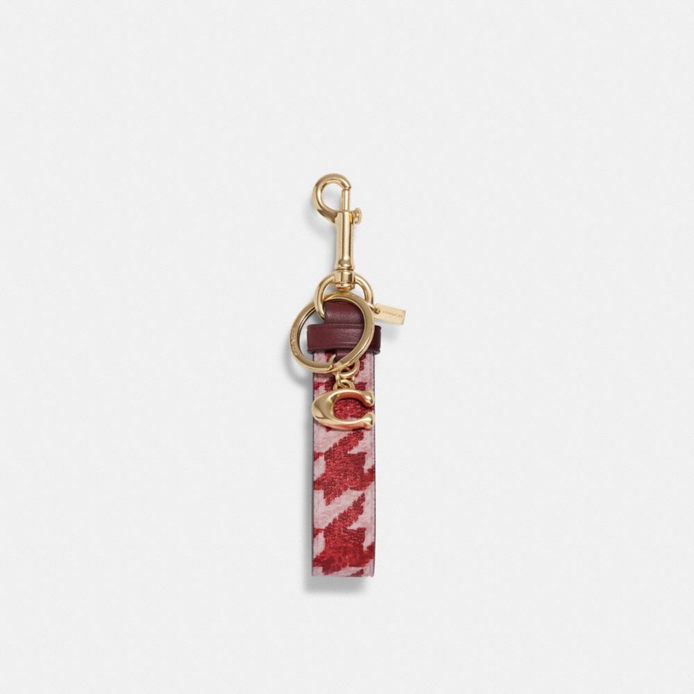 Coach Loop Bag Charm Key Chain FOB Houndstooth Print Pink/Red CK069 New
