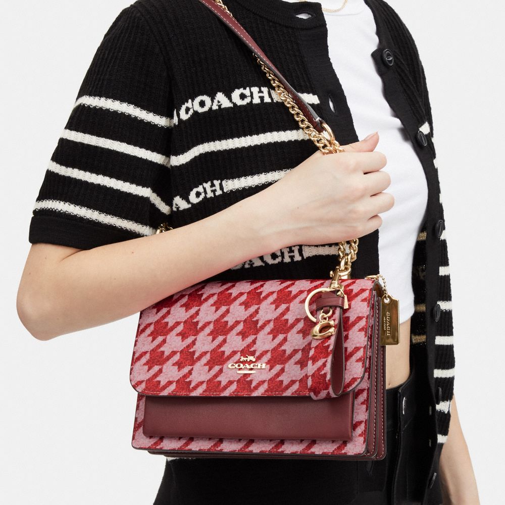 Houndstooth Shoulder Tote Bag Black With Bag Charm