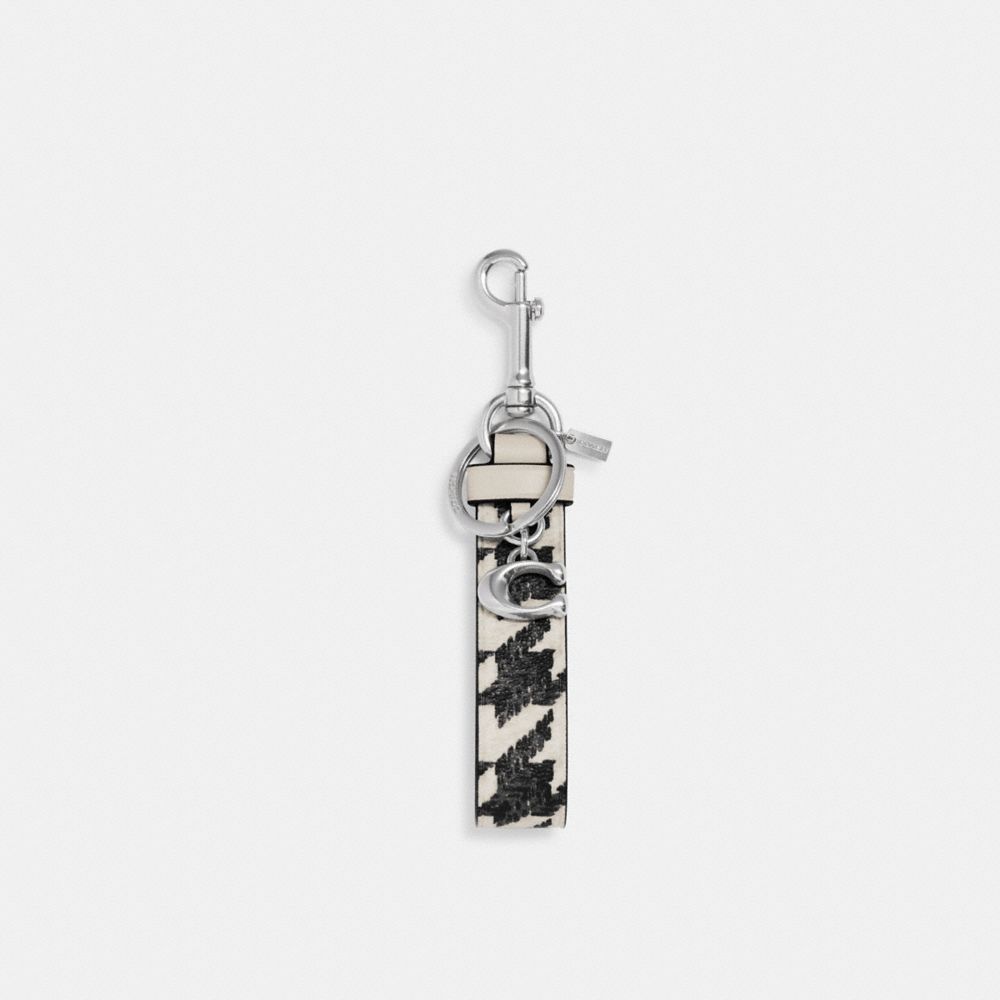 COACH®,LOOP BAG CHARM WITH HOUNDSTOOTH PRINT,Silver/Cream/Black,Front View