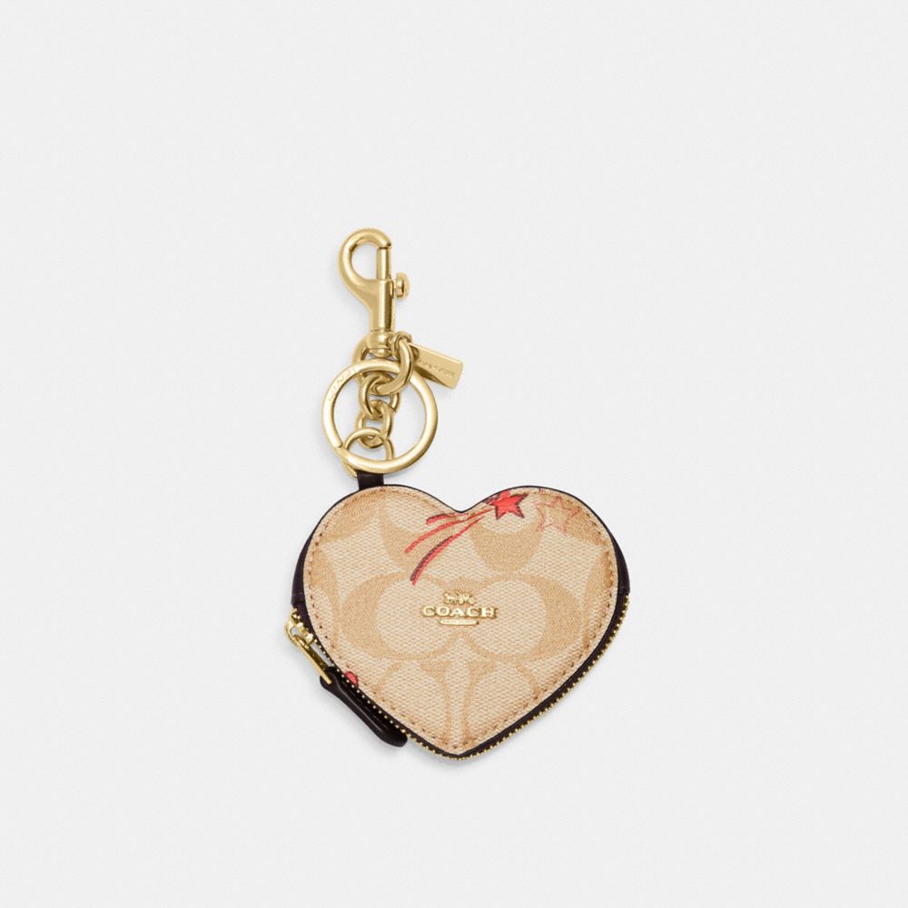 COACH®  Heart Pouch Bag Charm In Signature Canvas With Heart And Star Print