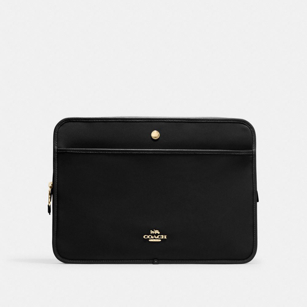 COACH®,ELLIS LAPTOP SLEEVE,Medium,Gold/Black,Front View