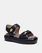 COACH®,PEYTON SANDAL WITH SIGNATURE JACQUARD,Leather,Black,Front View