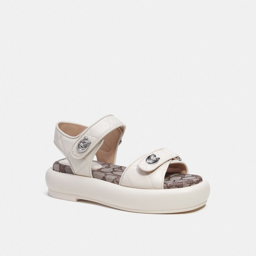 COACH®,PEYTON SANDAL WITH SIGNATURE JACQUARD,Leather,Chalk,Front View image number 0