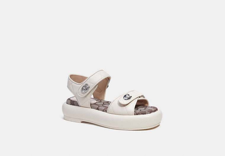 COACH®,PEYTON SANDAL WITH SIGNATURE JACQUARD,Leather,Chalk,Front View