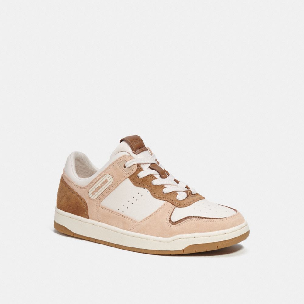 COACH®,C201 LOW TOP SNEAKER,Suede,Chalk/Beechwood,Front View image number 0