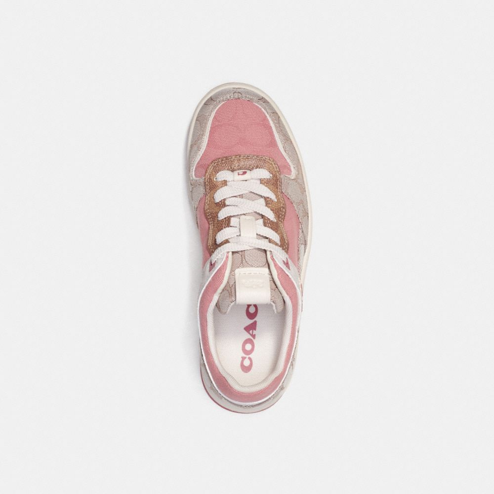 COACH®,C201 LOW TOP SNEAKER IN SIGNATURE,Signature Jacquard,Bubblegum/Stone,Inside View,Top View