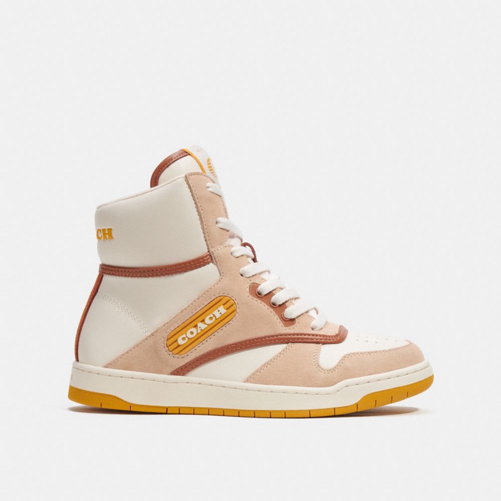 COACH®,HIGH TOP SNEAKER,Suede,Chalk/Beechwood,Angle View