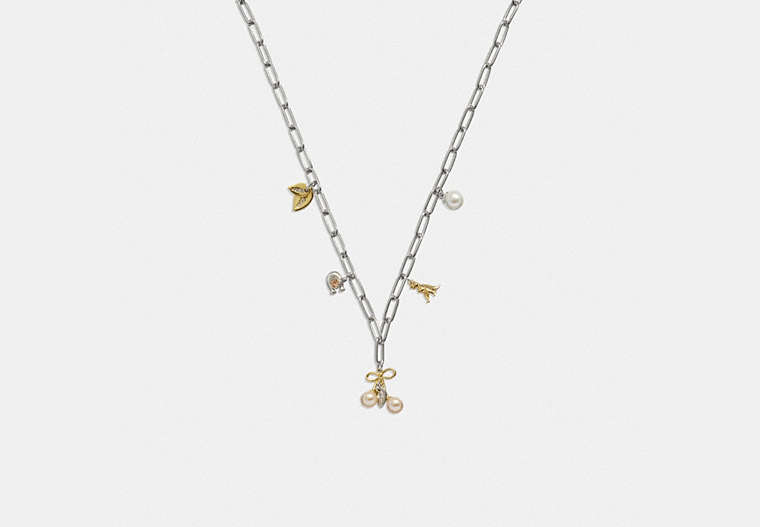 COACH®,KISSLOCK CHERRY CHARM NECKLACE,Plated Brass,Silver/Multi,Front View