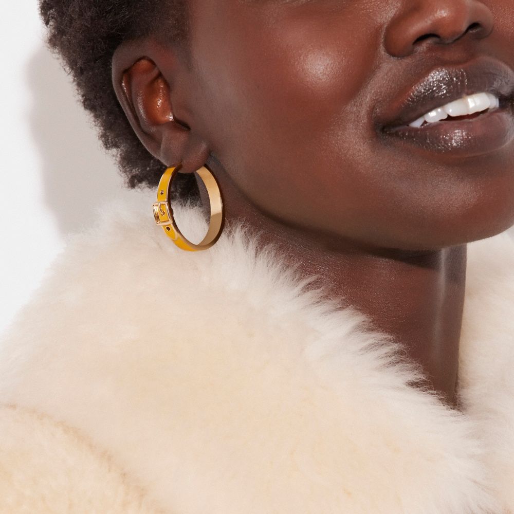 COACH®,Buckle Enamel Small Hoop Earrings,,Detail View