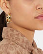 COACH®,PEGGED PEARL AND STONE HOOP EARRINGS,Gold/Multi,Detail View