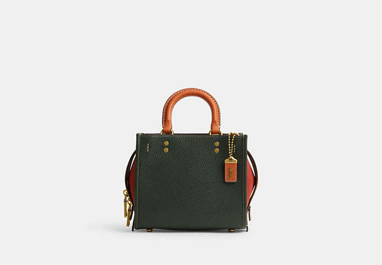 COACH®,ROGUE 20 IN COLORBLOCK,Pebble Leather,Small,Brass/Amazon Green Multi,Front View