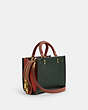 COACH®,ROGUE 20 IN COLORBLOCK,Pebble Leather,Small,Brass/Amazon Green Multi,Angle View