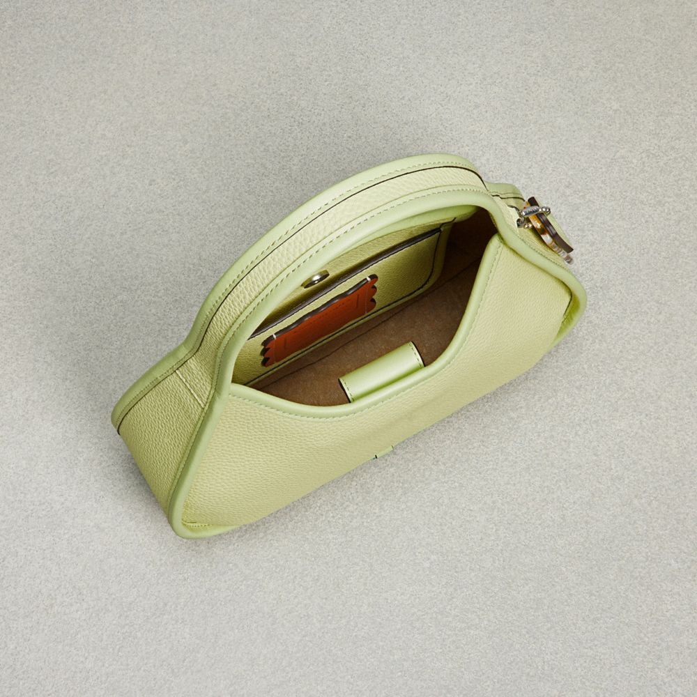 COACH®,Ergo Bag In Coachtopia Leather,Acrylic,Leather,Shoulder Bag,Plastic,Logo,Embossed,Silver Metal,Day Party,Green,Inside View,Top View