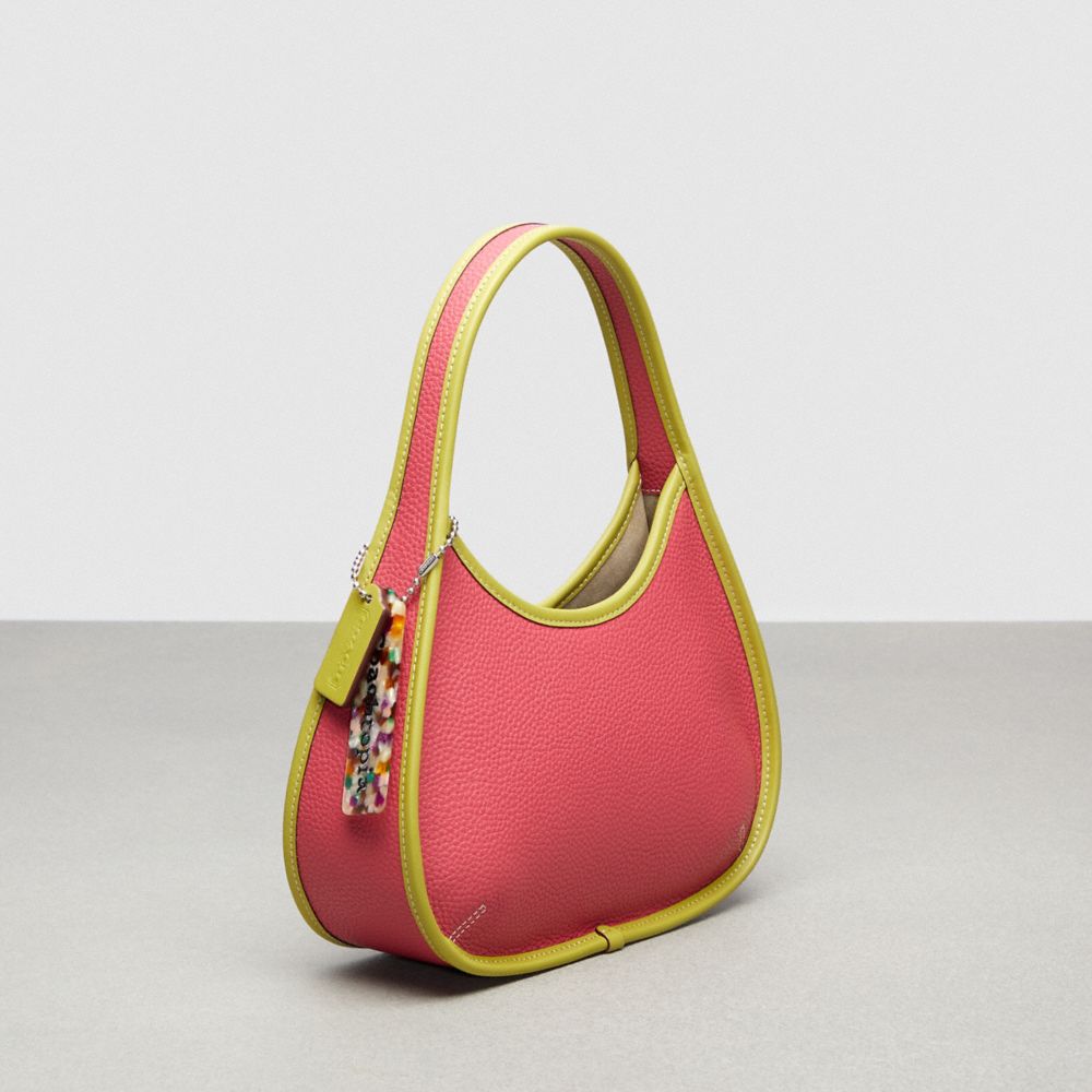 COACH®,Ergo Bag In Coachtopia Leather,Acrylic,Leather,Shoulder Bag,Plastic,Logo,Embossed,Silver Metal,Day Party,Pink,Angle View