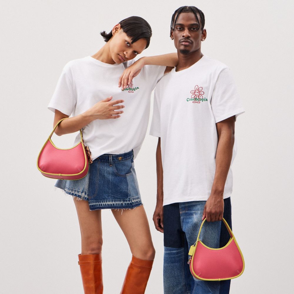 COACH®,Ergo Bag In Coachtopia Leather,Acrylic,Leather,Shoulder Bag,Plastic,Logo,Embossed,Silver Metal,Day Party,Pink,Detail View
