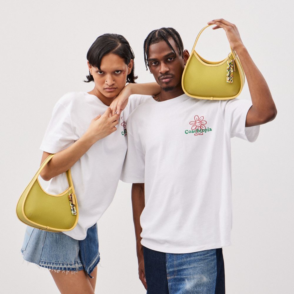 COACH®,Ergo Bag In Coachtopia Leather,Acrylic,Leather,Shoulder Bag,Plastic,Logo,Embossed,Silver Metal,Day Party,Olive,Detail View