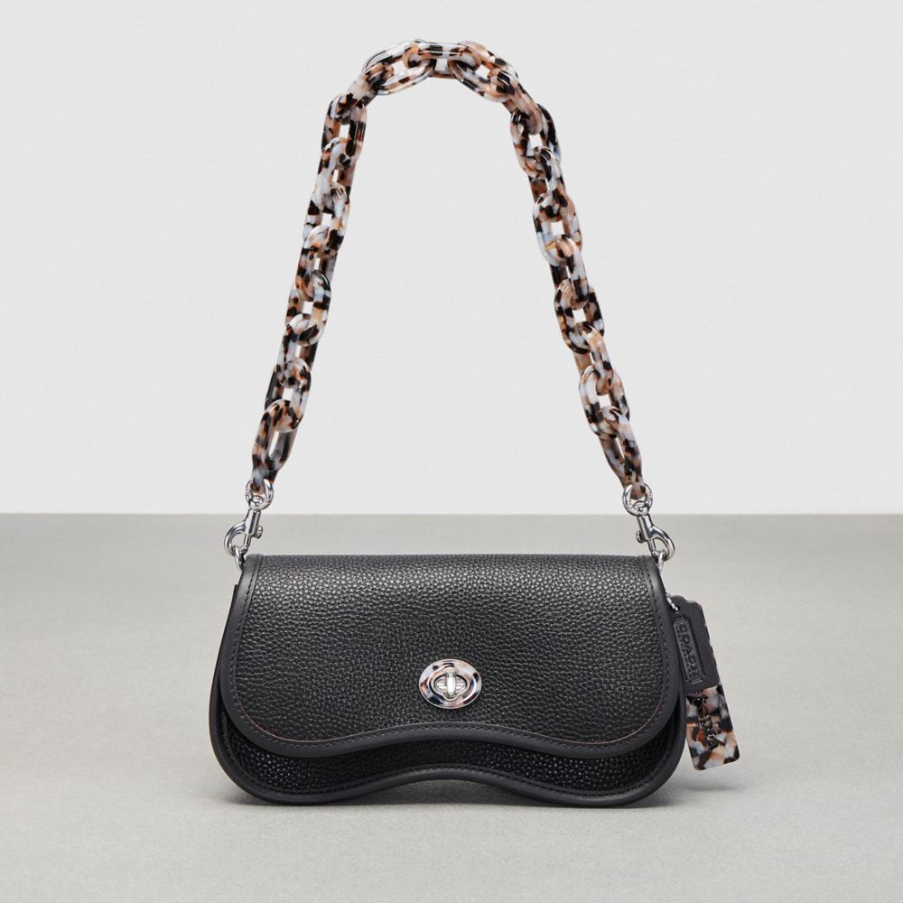 COACH®,Wavy Dinky Bag With Crossbody Strap,Coachtopia Leather,Small,Black,Front View image number 0
