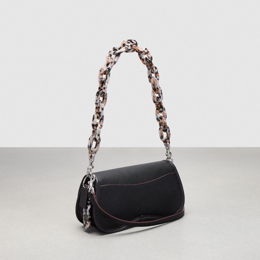 COACH®,Wavy Dinky Bag With Crossbody Strap,Coachtopia Leather,Small,Black,Angle View