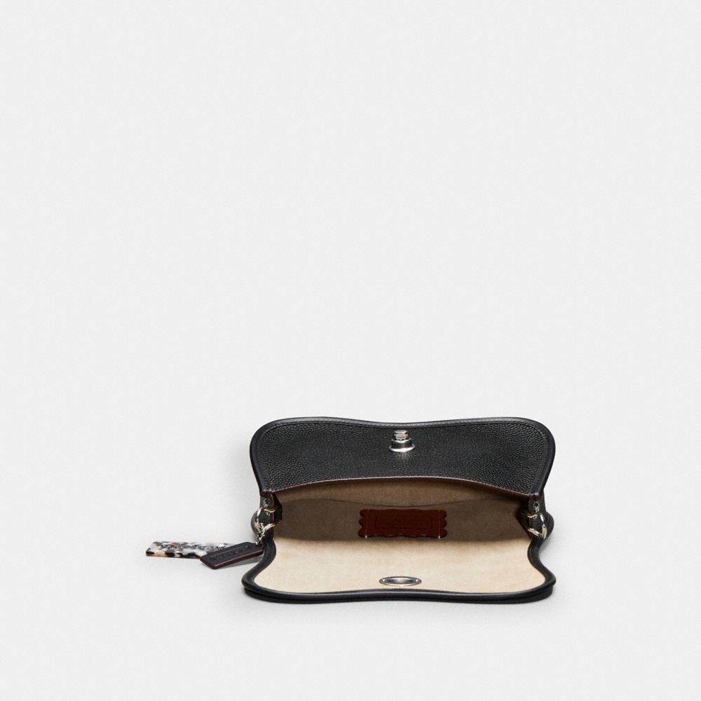 COACH®,Wavy Dinky Bag In Coachtopia Leather,Acrylic,Leather,Shoulder Bag,Plastic,Embossed,Logo,Silver Metal,Day Party,Black,Inside View,Top View