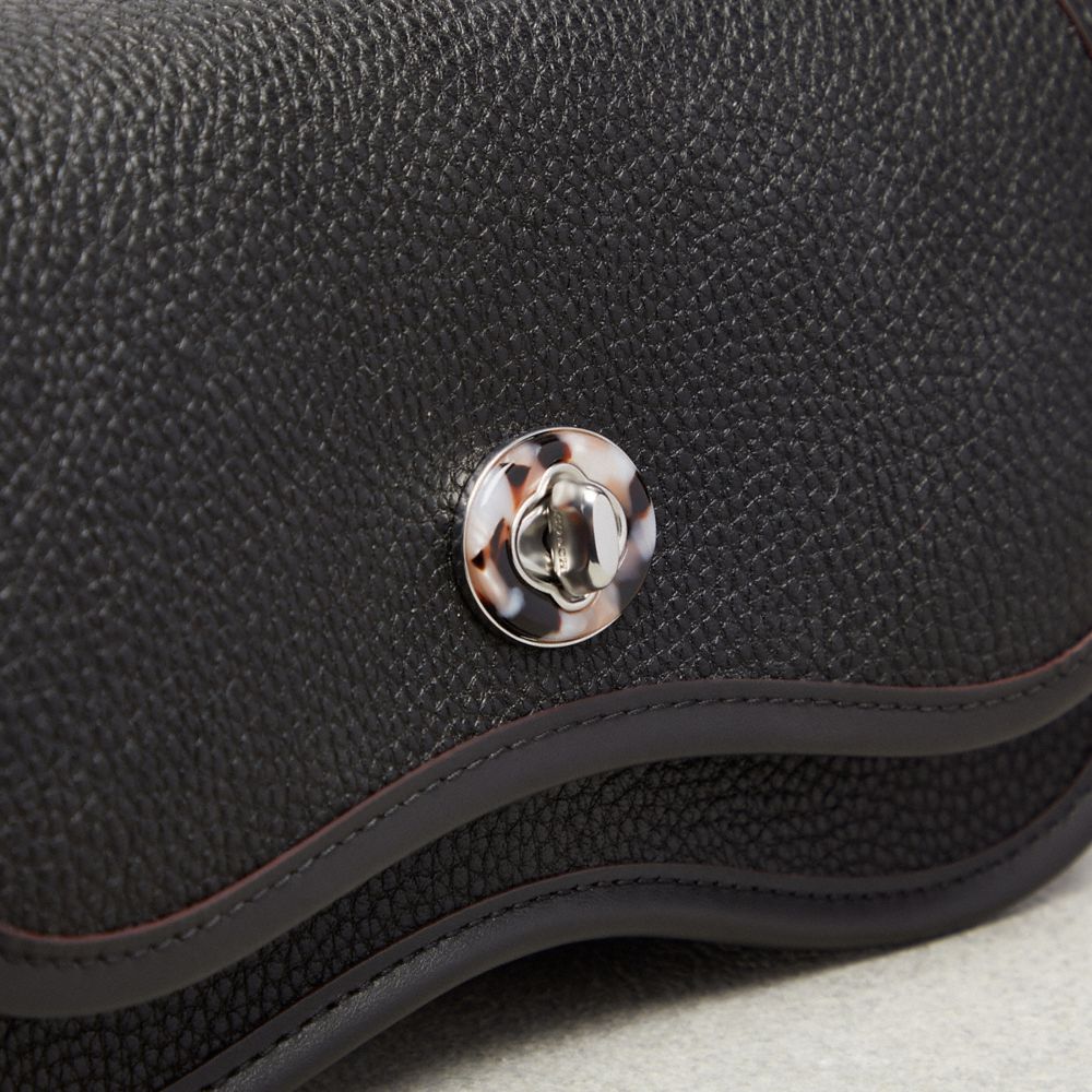 COACH®,Wavy Dinky Bag In Coachtopia Leather,Acrylic,Leather,Shoulder Bag,Plastic,Embossed,Logo,Silver Metal,Day Party,Black,Closer View