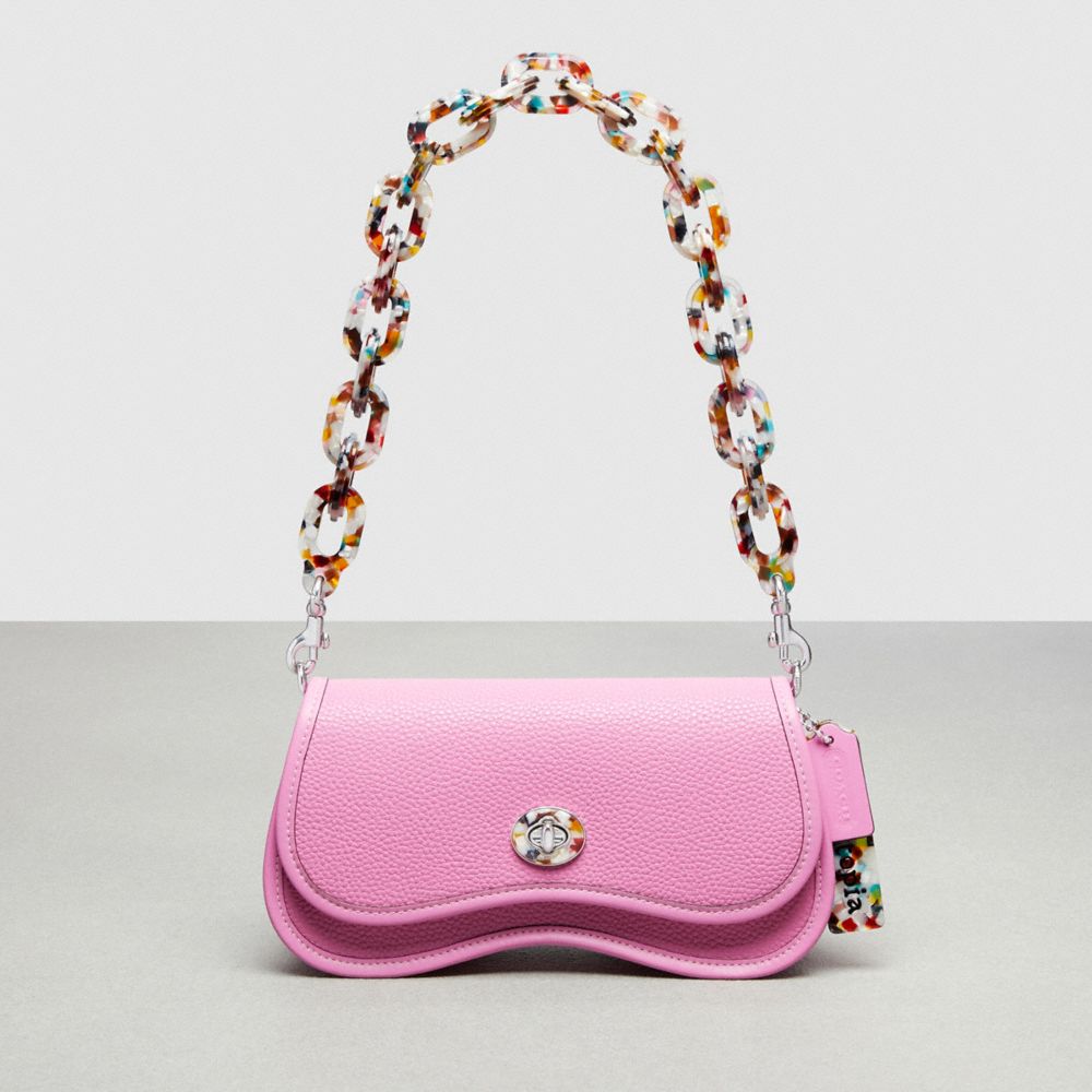 COACH®,Wavy Dinky Bag With Crossbody Strap,Coachtopia Leather,Small,Bright Magenta,Front View image number 0