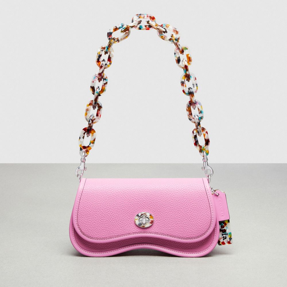 COACH®,Wavy Dinky Bag With Crossbody Strap,Coachtopia Leather,Small,Bright Magenta,Front View