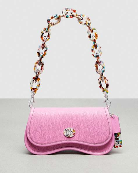 COACH®,Wavy Dinky Bag with Crossbody Strap,Coachtopia Leather,Small,Bright Magenta,Front View