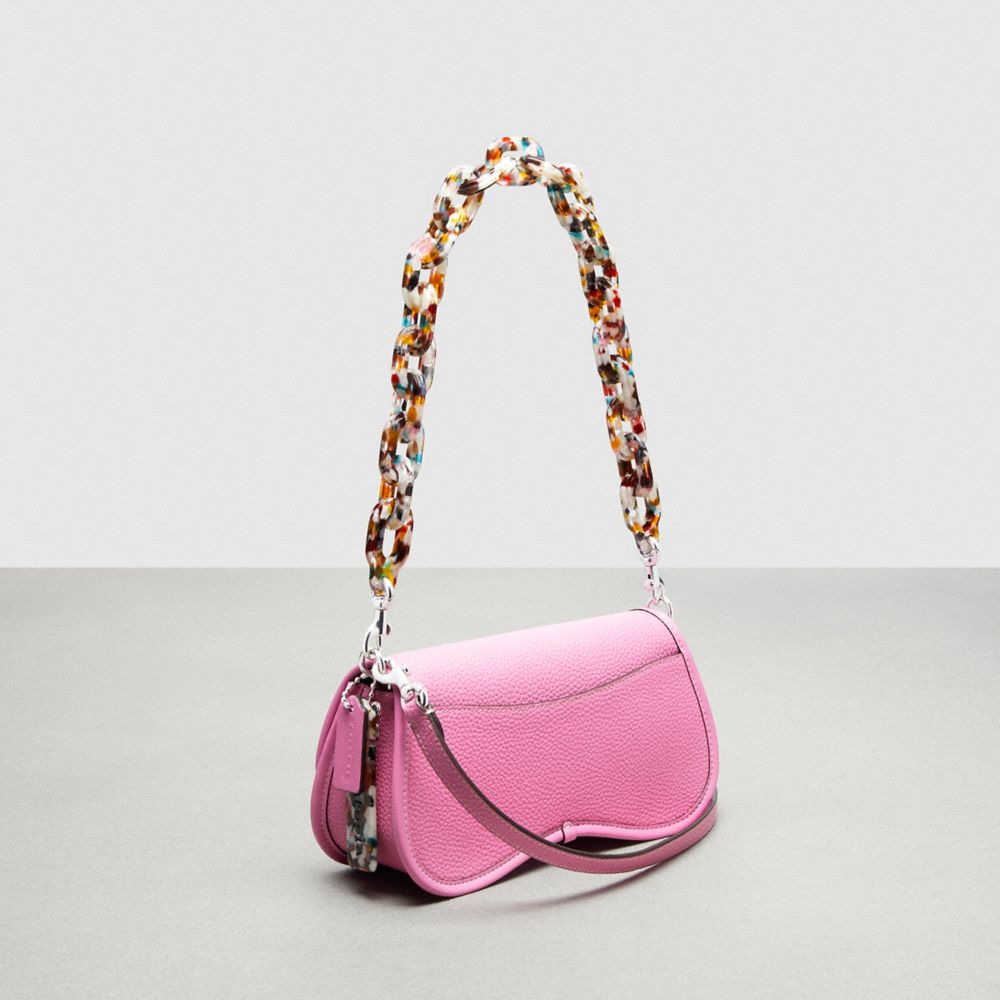COACH®,Wavy Dinky Bag With Crossbody Strap,Coachtopia Leather,Small,Bright Magenta,Angle View
