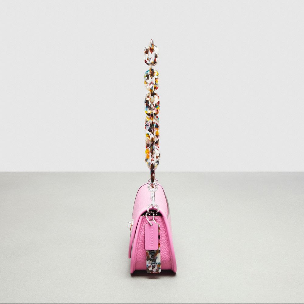 COACH®,Wavy Dinky Bag In Coachtopia Leather,Leather,Acrylic,Shoulder Bag,Crossbody,Plastic,Tag Embellishment,Chain Detail,...,Pink,Group View