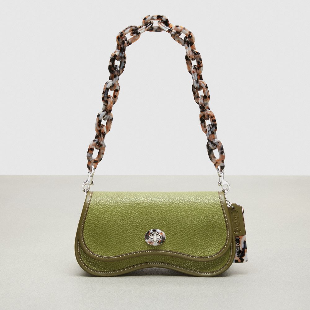 COACH®,Wavy Dinky Bag With Crossbody Strap,Coachtopia Leather,Small,Olive Green,Front View